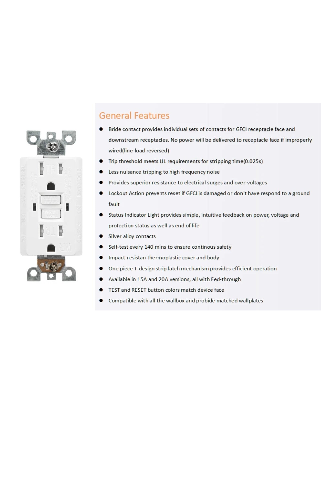 Tamper Resistant GFCI Receptacle (Single Pack)