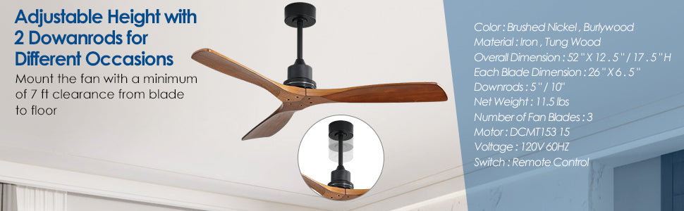 52 Inch Ceiling Fan (Without Light Kit)