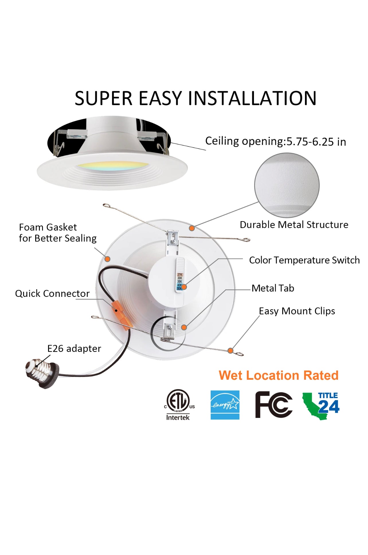 6 Inch LED Recessed RetroFit Can-Trim