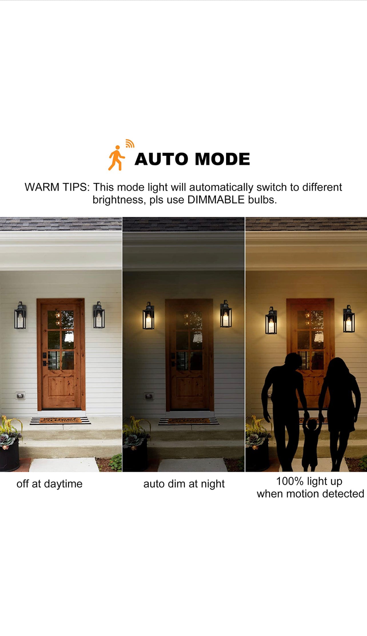 Outdoor Motion Sensor Wall Lantern Fixture (Bulb Not Included)