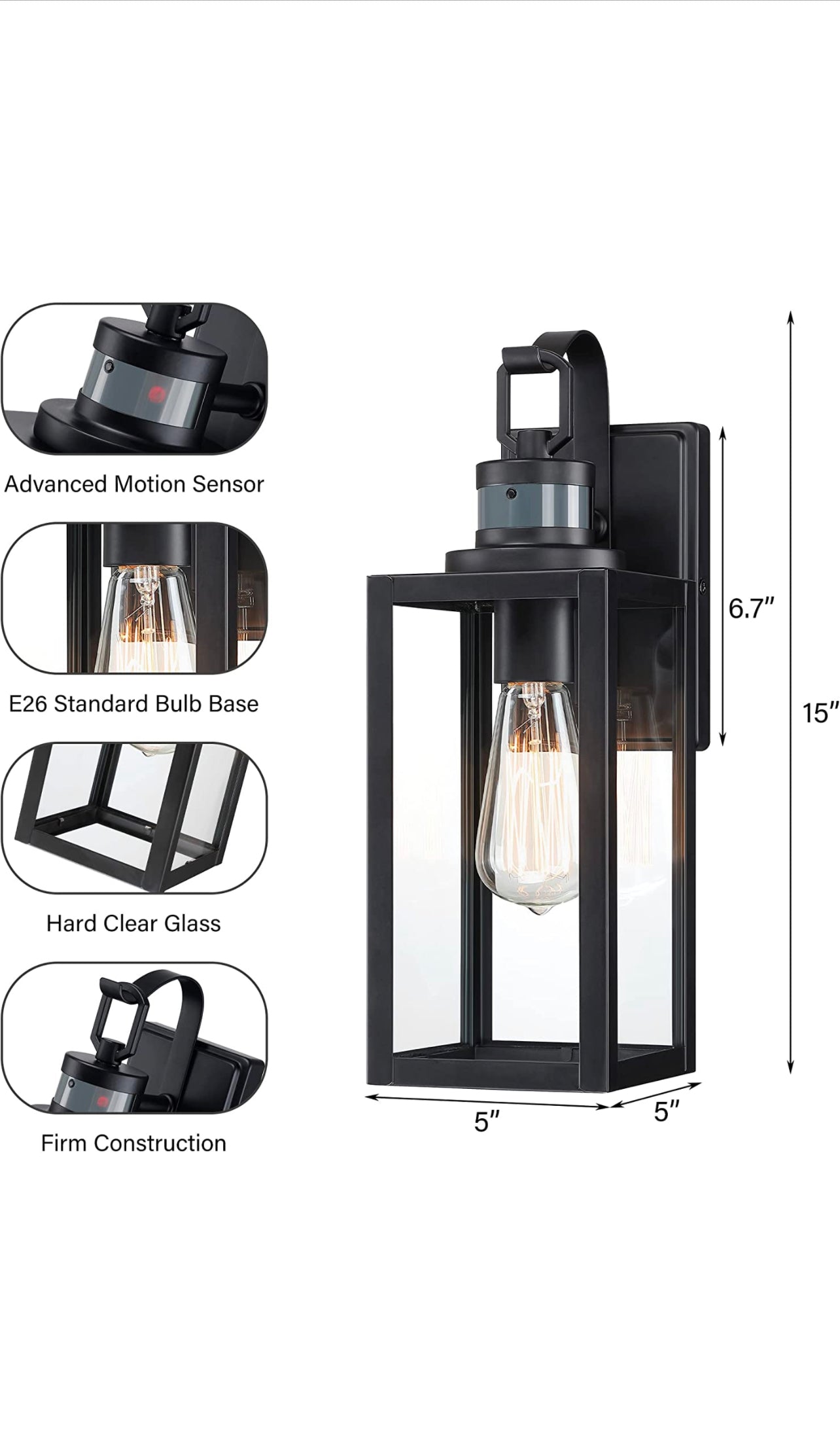 Outdoor Motion Sensor Wall Lantern Fixture (Bulb Not Included)